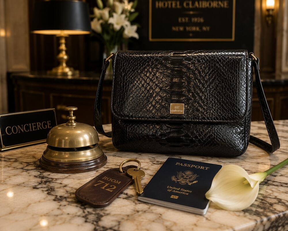 Liz Claiborne Black Faux Snakeskin Crossbody Bag